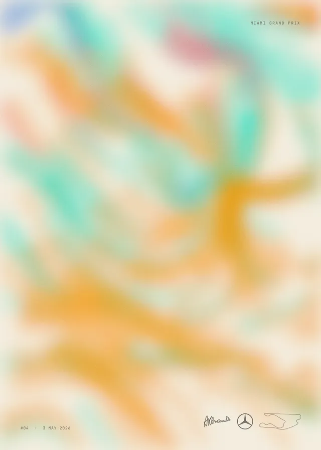 2026 Miami Grand Prix generative poster, won by Andrea Kimi Antonelli
