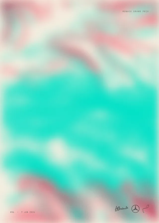 2026 Monaco Grand Prix generative poster, won by Andrea Kimi Antonelli